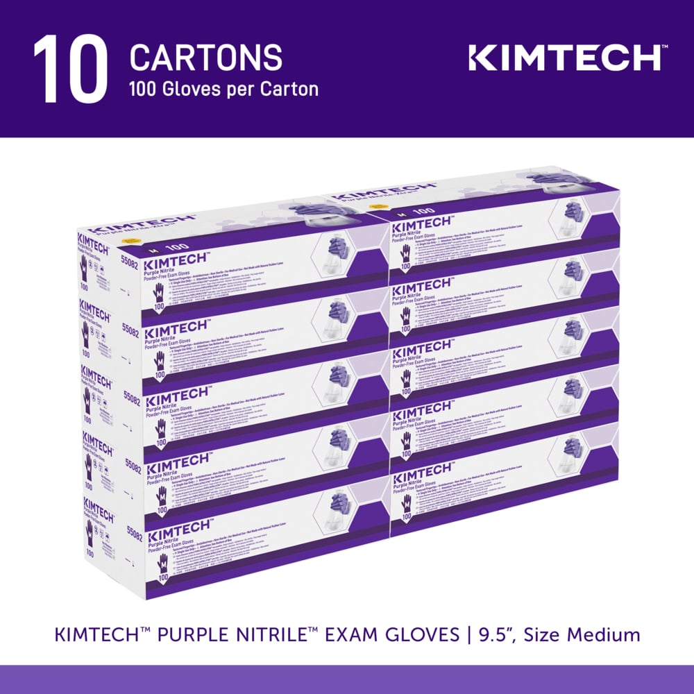 Kimtech™ Purple Nitrile™ Exam Gloves (55082), 5.9 Mil, Ambidextrous, 9.5", M (100 Gloves/Box, 10 Boxes/Case, 1,000 Gloves/Case) - 55082