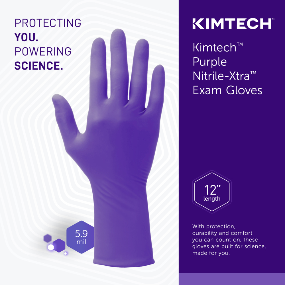 Kimtech™ Purple Nitrile-Xtra™ Exam Gloves (55090), 5.9 Mil, Ambidextrous, 12", XS (50 Gloves/Box, 10 Boxes/Case, 500 Gloves/Case) - 55090