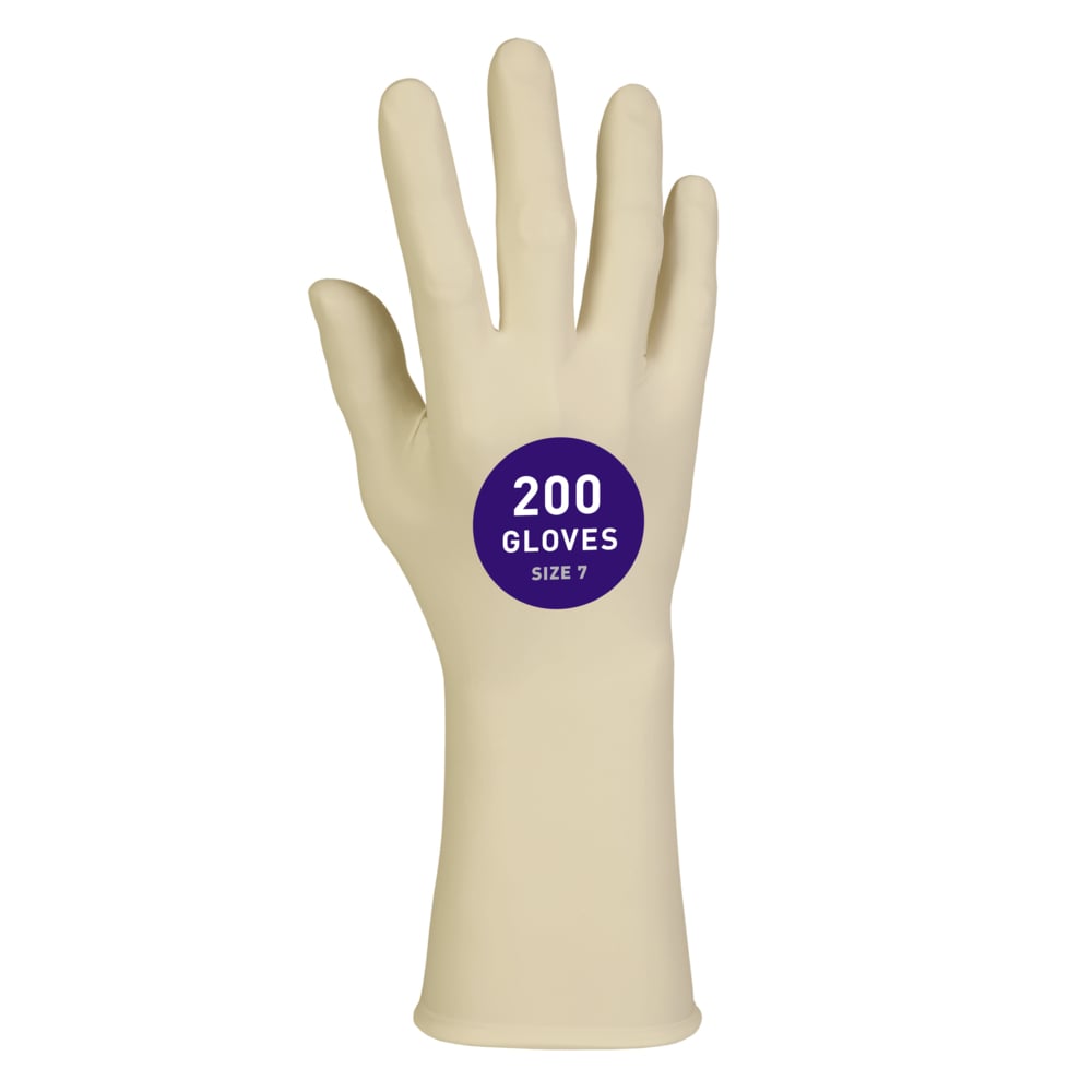 Kimtech™ G3 Sterile Latex Gloves (56845), ISO Class 3 or Higher Cleanrooms, 8 Mil, Hand Specific, 12”, Size 7.0, Natural Color, 20 Pairs/Bag, 10 Bags/Case; 200 Pairs / Case - 56845