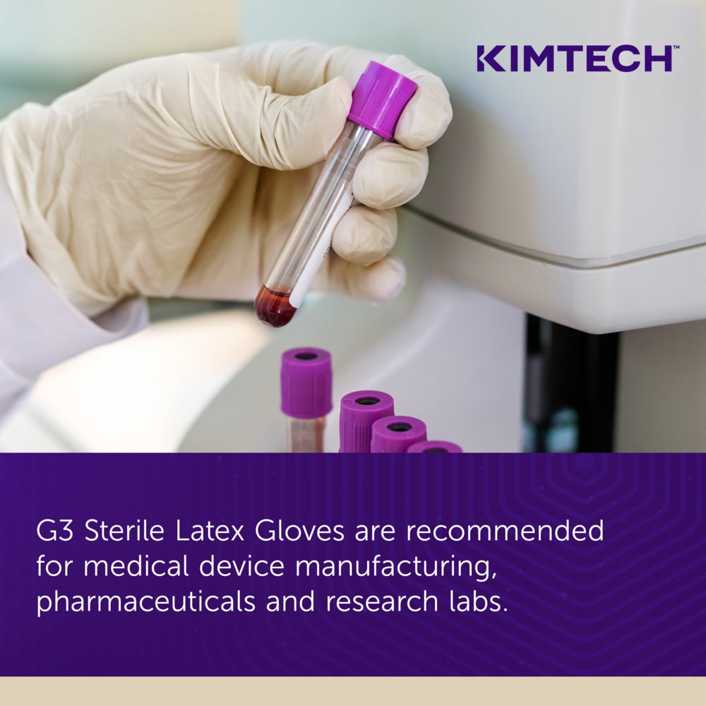 Kimtech™ G3 Sterile Latex Gloves (56845), ISO Class 3 or Higher Cleanrooms, 8 Mil, Hand Specific, 12”, Size 7.0, Natural Color, 20 Pairs/Bag, 10 Bags/Case; 200 Pairs / Case - 56845