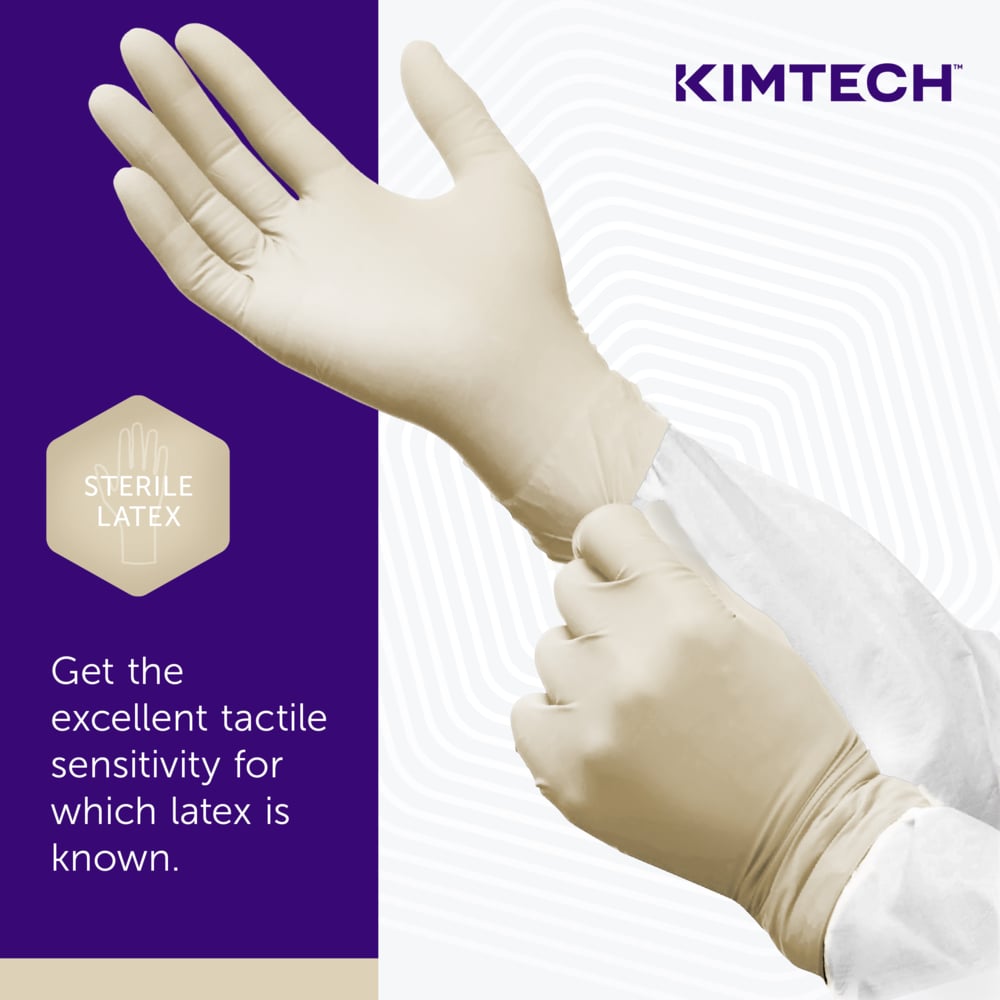Kimtech™ G3 Sterile Latex Gloves (56847), ISO Class 3 or Higher Cleanrooms, 8 Mil, Hand Specific, 12”, Size 8.0, Natural Color, 20 Pairs/Bag, 10 Bags/Case; 200 Pairs / Case - 56847