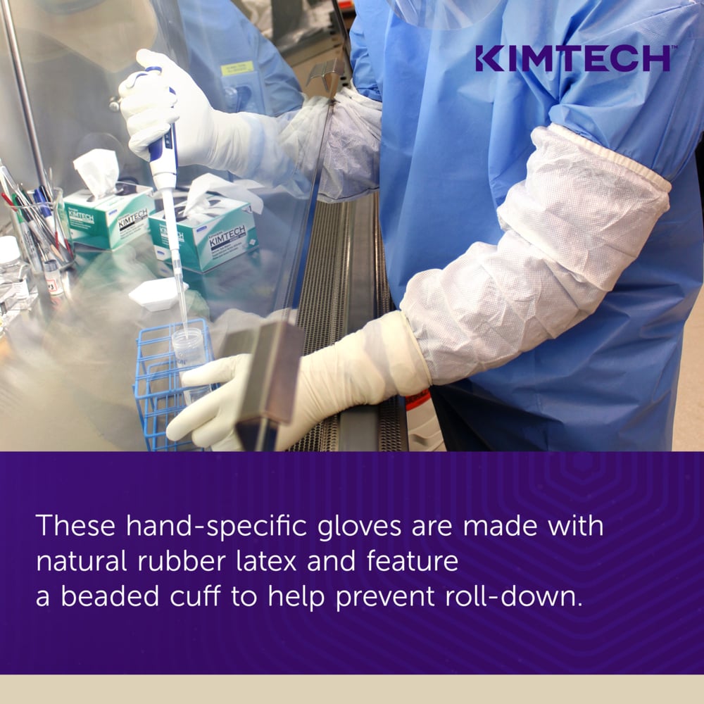 Kimtech™ G3 Sterile Latex Gloves (56848), ISO Class 3 or Higher Cleanrooms, 8 Mil, Hand Specific, 12”, Size 8.5, Natural Color, 20 Pairs/Bag, 10 Bags/Case; 200 Pairs / Case - 56848