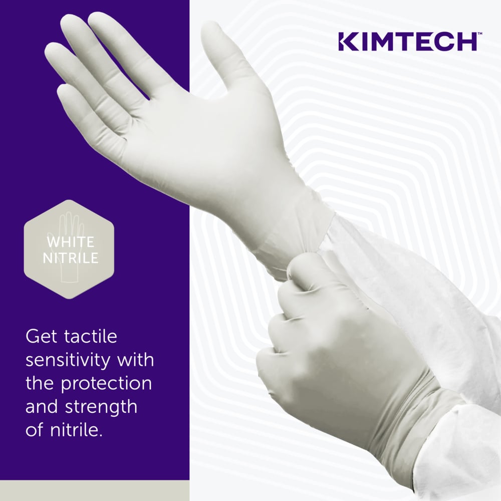 Kimtech™ G3 White Nitrile Gloves (56883), 6.3 Mil, Ambidextrous, 12", ISO Class 3 or Higher Cleanrooms, Double Bagged, L (100 Gloves/Bag, 10 Bags/Case, 1,000 Gloves/Case) - 56883