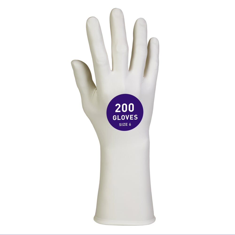 Kimtech™ G3 Sterile White Nitrile Gloves (56888), ISO Class 3 or Higher Cleanrooms, 6 Mil, Hand Specific, 12”, Size 6.0, 200 Pairs / Case, 10 Bags of 20 Pairs - 56888