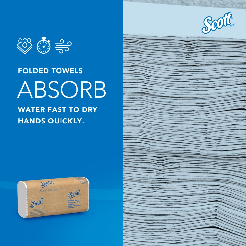 Scott® 100% Recycled Fiber Multifold Paper Towels (01807), with Absorbency Pockets™, 9.2" x 9.4" sheets, White, Compact Case for Easy Storage, (250 Sheets/Pack, 16 Packs/Case, 4,000 Sheets/Case) - 01807