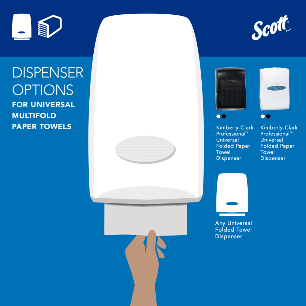 Scott® 100% Recycled Fiber Multifold Paper Towels (01807), with Absorbency Pockets™, 9.2" x 9.4" sheets, White, Compact Case for Easy Storage, (250 Sheets/Pack, 16 Packs/Case, 4,000 Sheets/Case) - 01807
