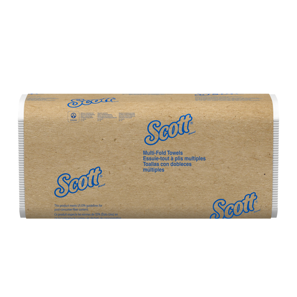 Essuie-mains à plis multiples Scott® Multifold (01840), avec technologie Absorbency Pockets™, feuilles de 23,37 cm x 23,88 cm (9,2 po x 9,4 po), blanches, caisse compacte pour un stockage facile (250 feuilles/paquet, 16 paquets/caisse, 4 000 feuilles/caisse) - 01840