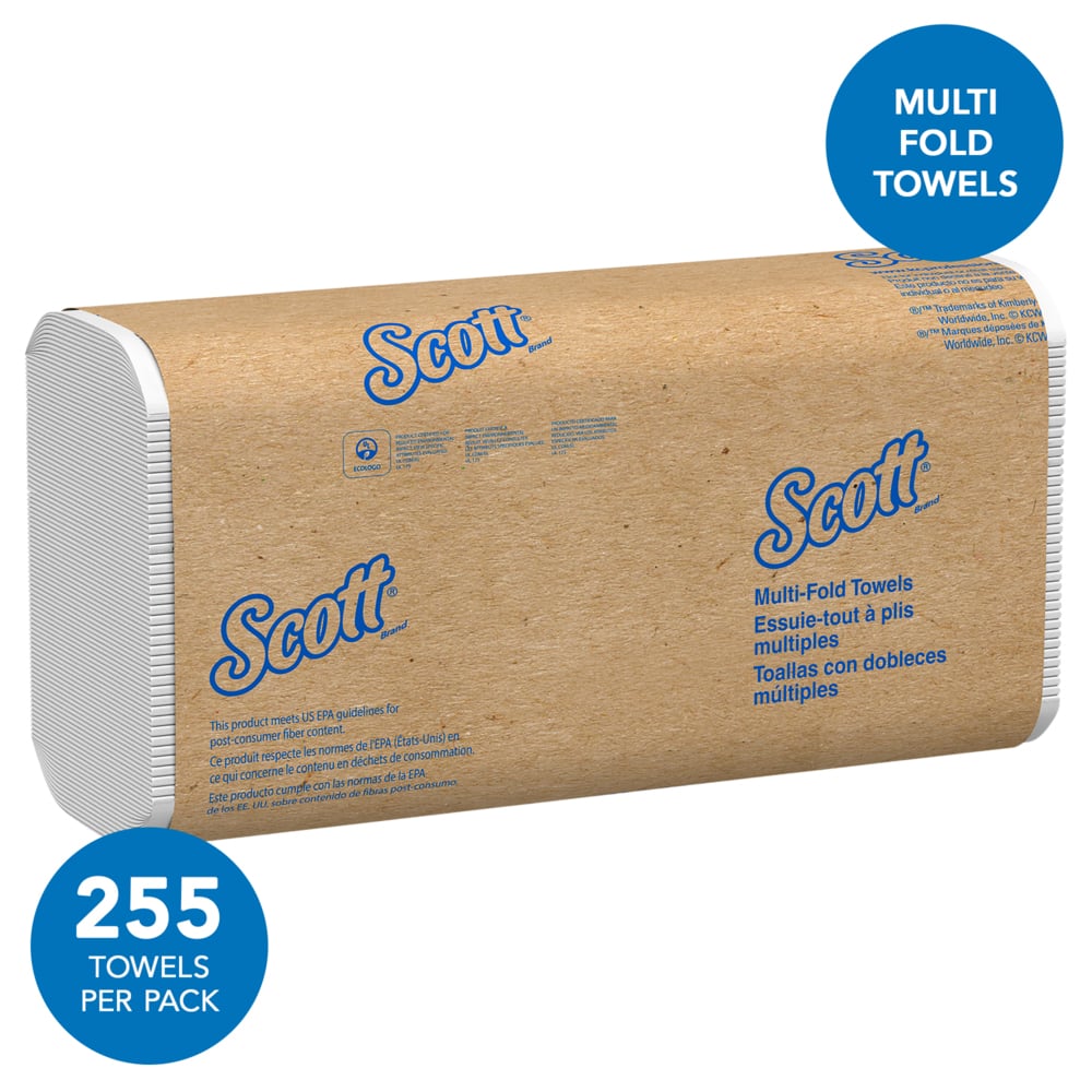 Scott® Multifold Paper Towels (01880), with Absorbency Pockets™, Low Wet Strength, White, (16 Packs/Case, 255 Sheets/Pack, 4,080 Sheets/Case) - 01880