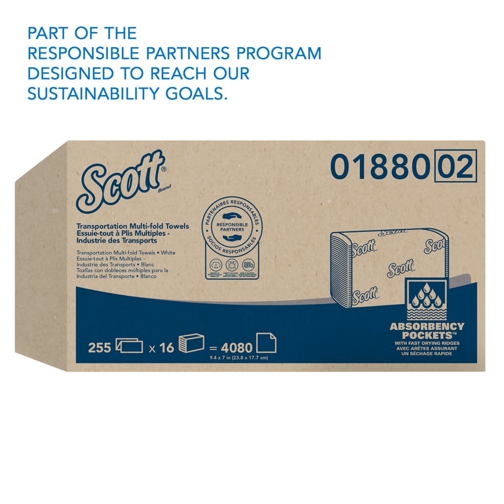 Scott® Multifold Paper Towels (01880), with Absorbency Pockets™, Low Wet Strength, Compressed Pack, White, (16 Packs/Case, 255 Sheets/Pack, 4,080 Sheets/Case) - 01880