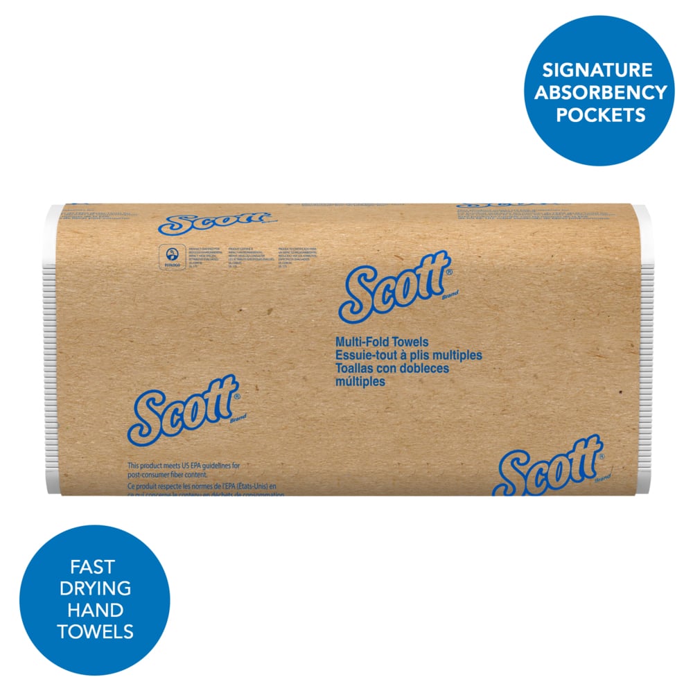 Scott® Multifold Paper Towels (01880), with Absorbency Pockets™, Low Wet Strength, White, (16 Packs/Case, 255 Sheets/Pack, 4,080 Sheets/Case) - 01880