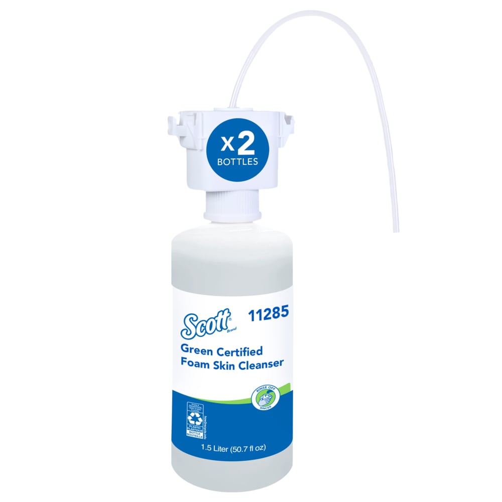 Savon moussant pour les mains Scott® certifié écologique (11285); recharge de savon pour les mains de 1,5 L transparent et inodore à installer sous le comptoir pour les distributrices automatique de comptoir Kimberly-Clark Professional®, EcoLogo, certifié E1 par la NSF (2 bouteilles/caisse) - 11285