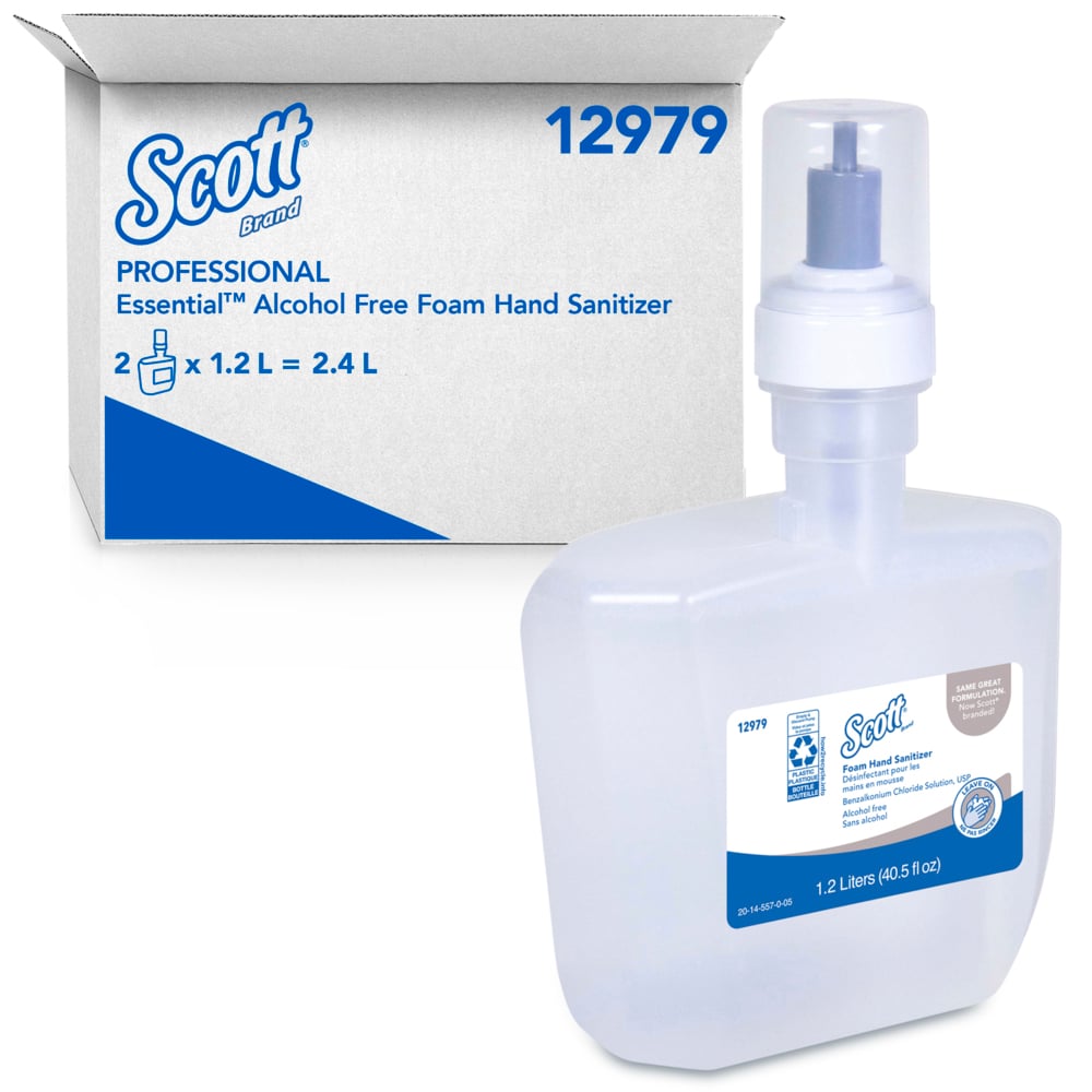 Scott® Foam Hand Sanitizer (12979), 1.2 L Automatic Refills, Clear, No Fragrance Added, (2 Bottles/Case) - 12979