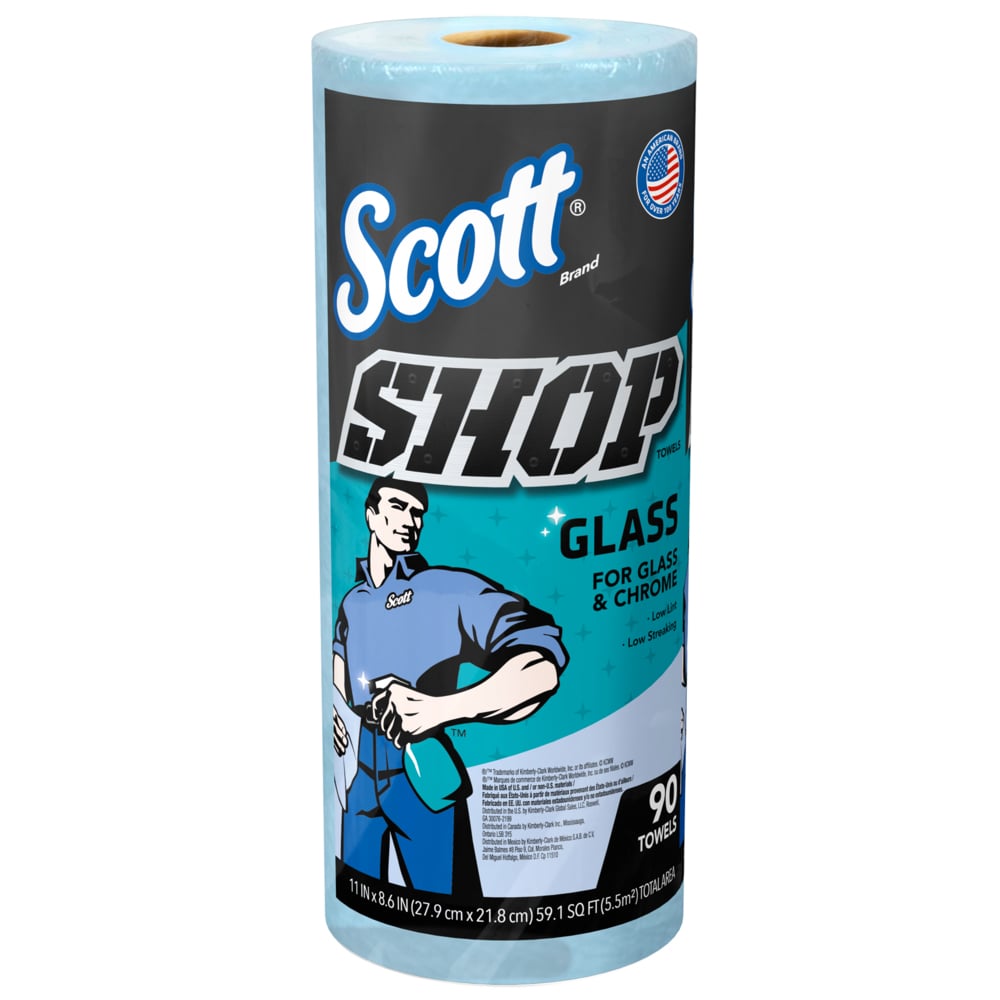 Scott® Shop Towels Glass™ (32896), Blue Shop Towels for Glass, Mirrors and Chrome, 8.6"x11" sheets (90 Towels/Roll, 12 Rolls/Case, 1,080 Towels/Case) - 32896