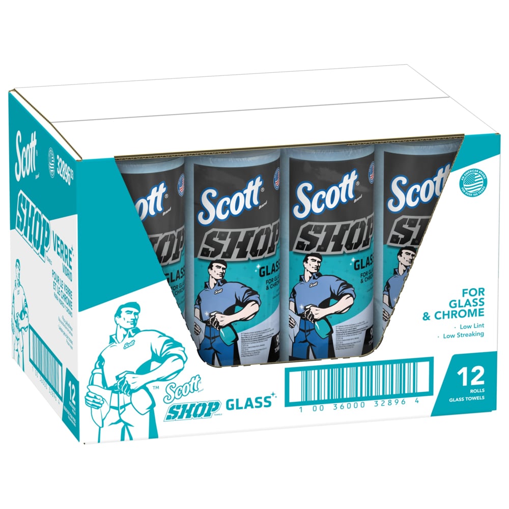 Scott® Shop Towels Glass™ (32896), Blue Shop Towels for Glass, Mirrors and Chrome, 8.6"x11" sheets (90 Towels/Roll, 12 Rolls/Case, 1,080 Towels/Case) - 32896