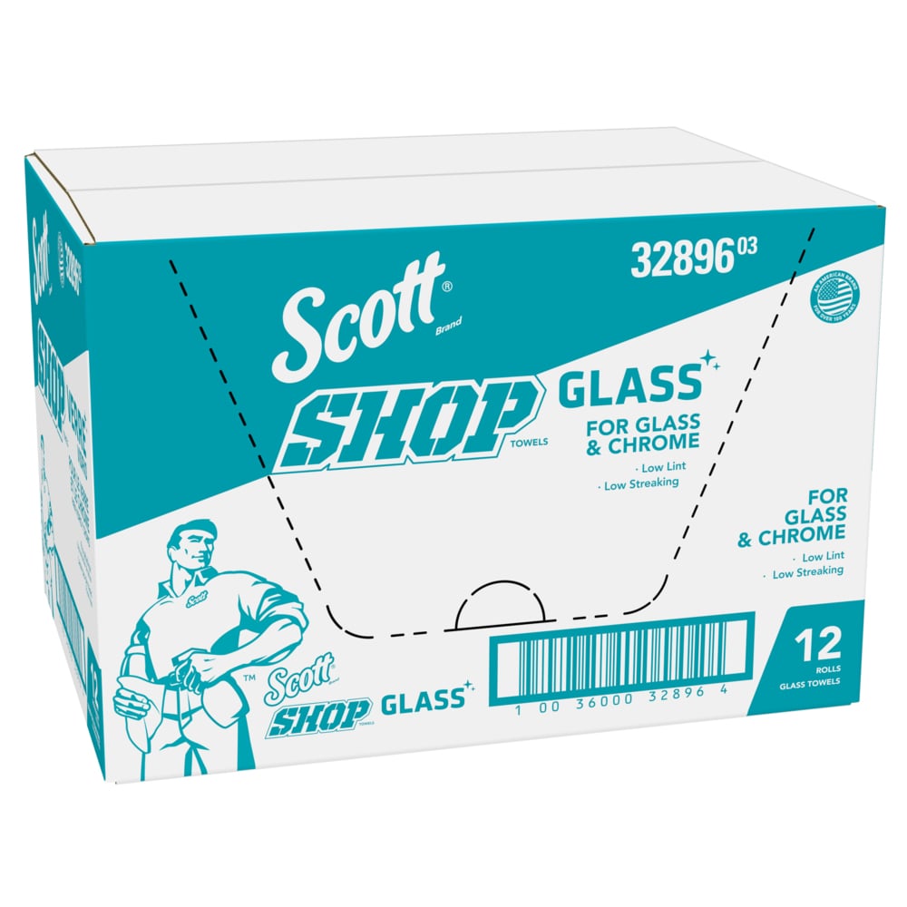 Chiffons d’atelier pour les vitres Scott® Glass™ (32896), chiffons d’atelier bleus pour le verre, les miroirs et le chrome (90 chiffons/rouleau, 12 rouleaux/caisse, 1 080 chiffons/caisse) - 32896
