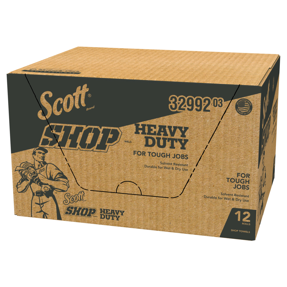 Scott® Shop Towels Heavy Duty™ (32992), Blue Shop Towels for Solvents and Heavy Duty Jobs, 10.4"x11" sheets (60 Towels/Roll, 12 Rolls/Case, 720 Towels/Case) - 32992