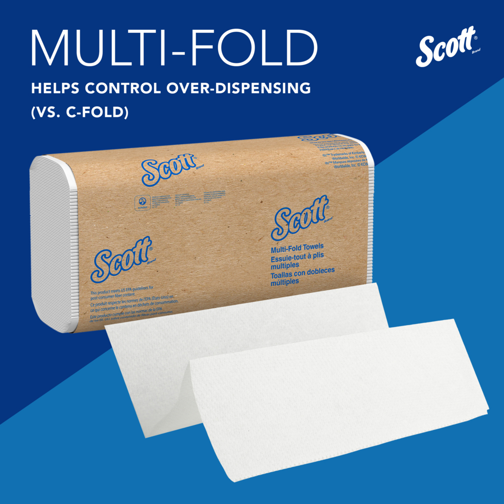 Scott® Multifold Narrow Width Paper Towels (37490), with Absorbency Pockets™, 8.0" x 9.4" sheets, White, Compact Case for Easy Storage, (250 Sheets/Pack, 16 Packs/Case, 4,000 Sheets/Case) - 37490