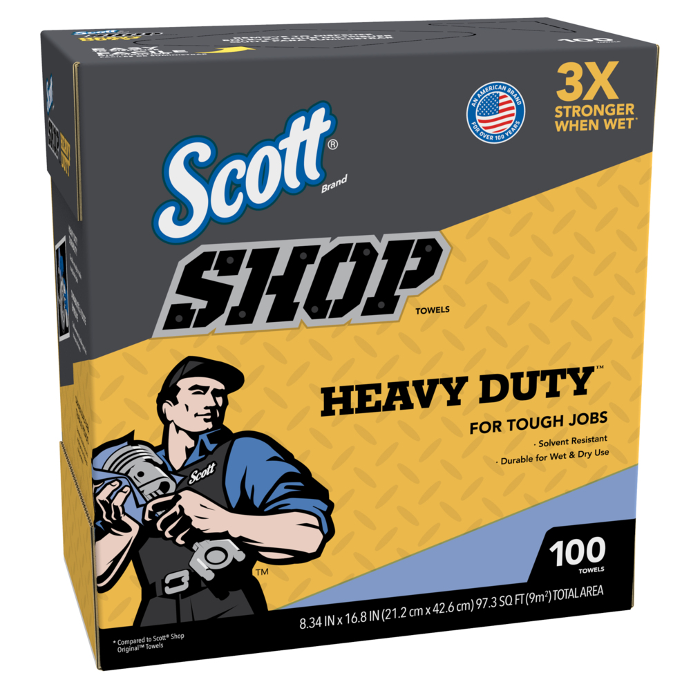 Scott® Shop Towels Heavy Duty™ (54014), Blue Shop Towels for Solvents and Heavy Duty Jobs, 8.34"x16.8" sheets, Pop-Up™ Box (100 Towels/Box, 10 Boxes/Case, 1,000 Towels/Case) - 54014