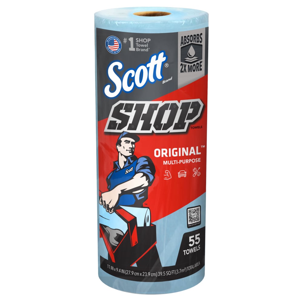 Chiffons d’atelier Scott® Shop Towels Original (75147), bleus (55 chiffons/rouleau, 12 rouleaux/caisse, 660 chiffons/caisse) - 75147