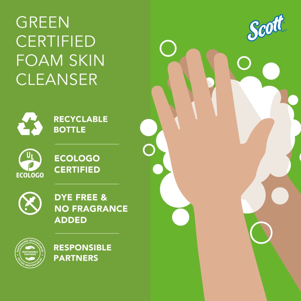 Scott® Green Certified Foam Hand Soap (91565), 1.0 L Clear, No Fragrance Added, Manual Hand Soap Refills for compatible Scott® Essential Manual Dispensers, Ecologo, NSF E-1 Rated (6 Bottles/Case) - 91565