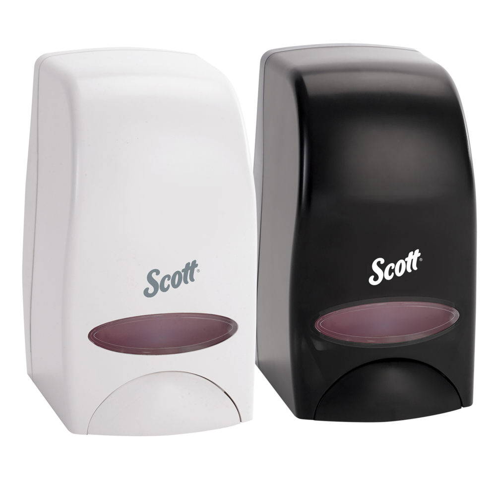 Savon moussant pour les mains Scott® certifié écologique (91565), recharges manuelles de savon pour les mains transparent et inodore de 1 litre pour les distributrices manuelles Scott® Essential, Ecologo, certifié E1 par la NSF (6 bouteilles/caisse) - 91565