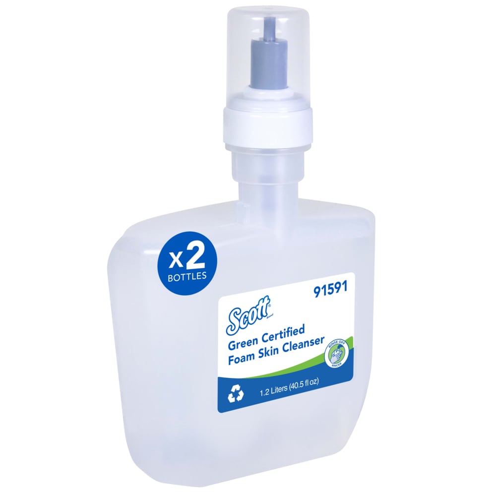 Scott® Green Certified Foam Hand Soap (91591), 1.2 L Clear, No Fragrance Added, Automatic Hand Soap Refills for Kimberly-Clark Professional™ ICON™ and Scott® Pro™ Automatic Dispensers, Ecologo, NSF E-1 Rated (2 Bottles/Case) - 91591