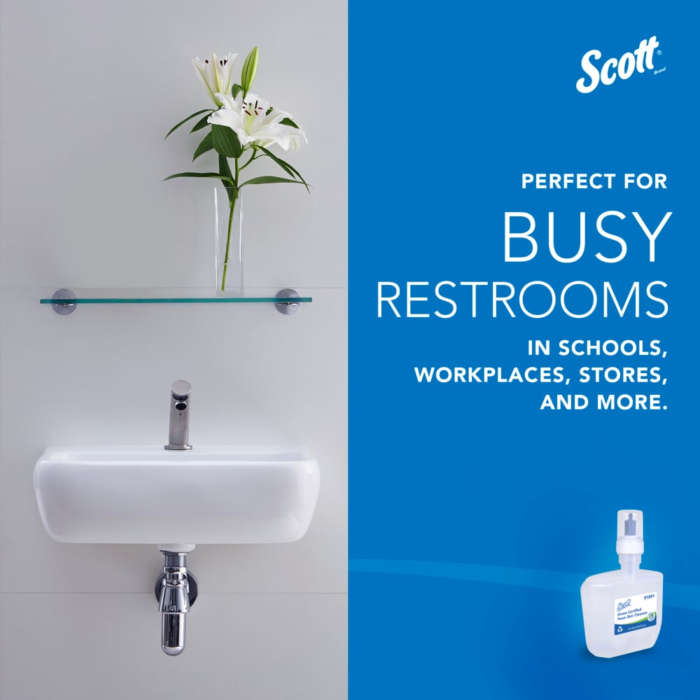Scott® Green Certified Foam Hand Soap (91591), 1.2 L Clear, No Fragrance Added, Automatic Hand Soap Refills for Kimberly-Clark Professional™ ICON™ and Scott® Pro™ Automatic Dispensers, Ecologo, NSF E-1 Rated (2 Bottles/Case) - 91591