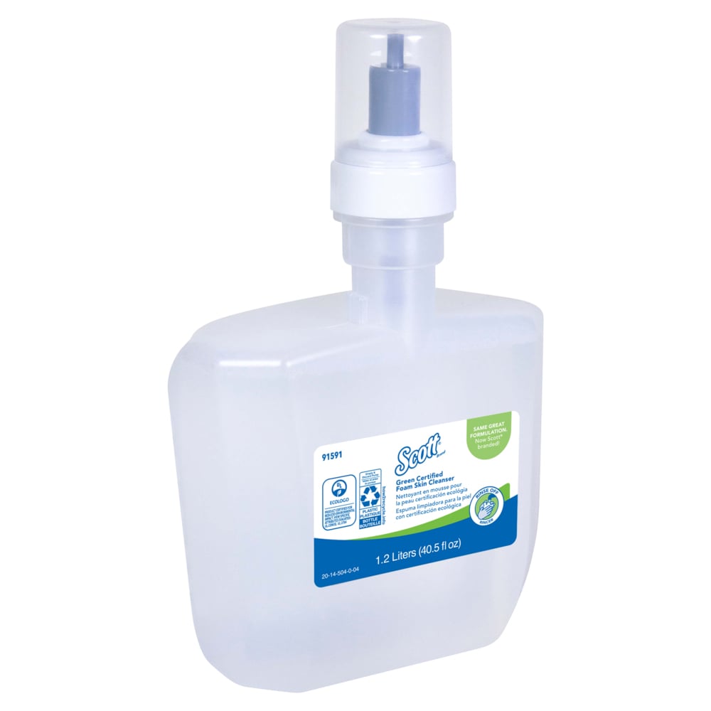 Savon moussant pour les mains Scott® certifié écologique (91591); recharges de 1,2 L de savon pour les mains transparent et inodore pour les distributrices automatiques Kimberly-Clark Professional™ ICON™ et Scott® Pro™, Ecologo, certifié E1 par la NSF (2 bouteilles/caisse) - 91591