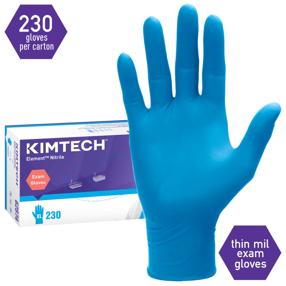 Kimtech™ Element™ Nitrile Exam Gloves (62874), Thin Mil, 3.2 Mil, Ambidextrous, 9.0”, XL, 230 / Box, 10 Boxes, 2,300 Gloves / Case - 62874