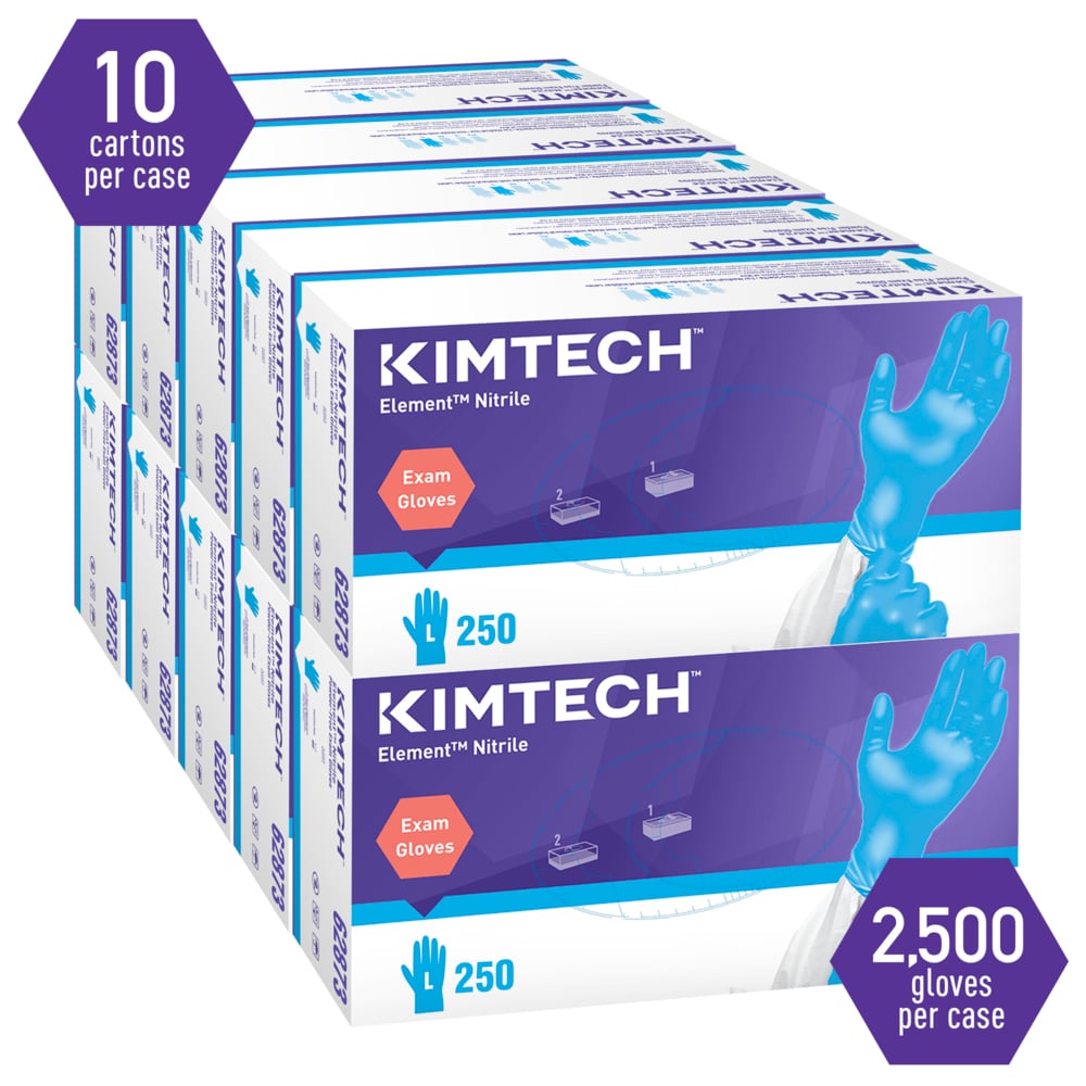 Kimtech™ Element™ Nitrile Exam Gloves (62873), Thin Mil, 3.2 Mil, Ambidextrous, 9.0”, L, 250 / Box, 10 Boxes, 2,500 Gloves / Case - 62873