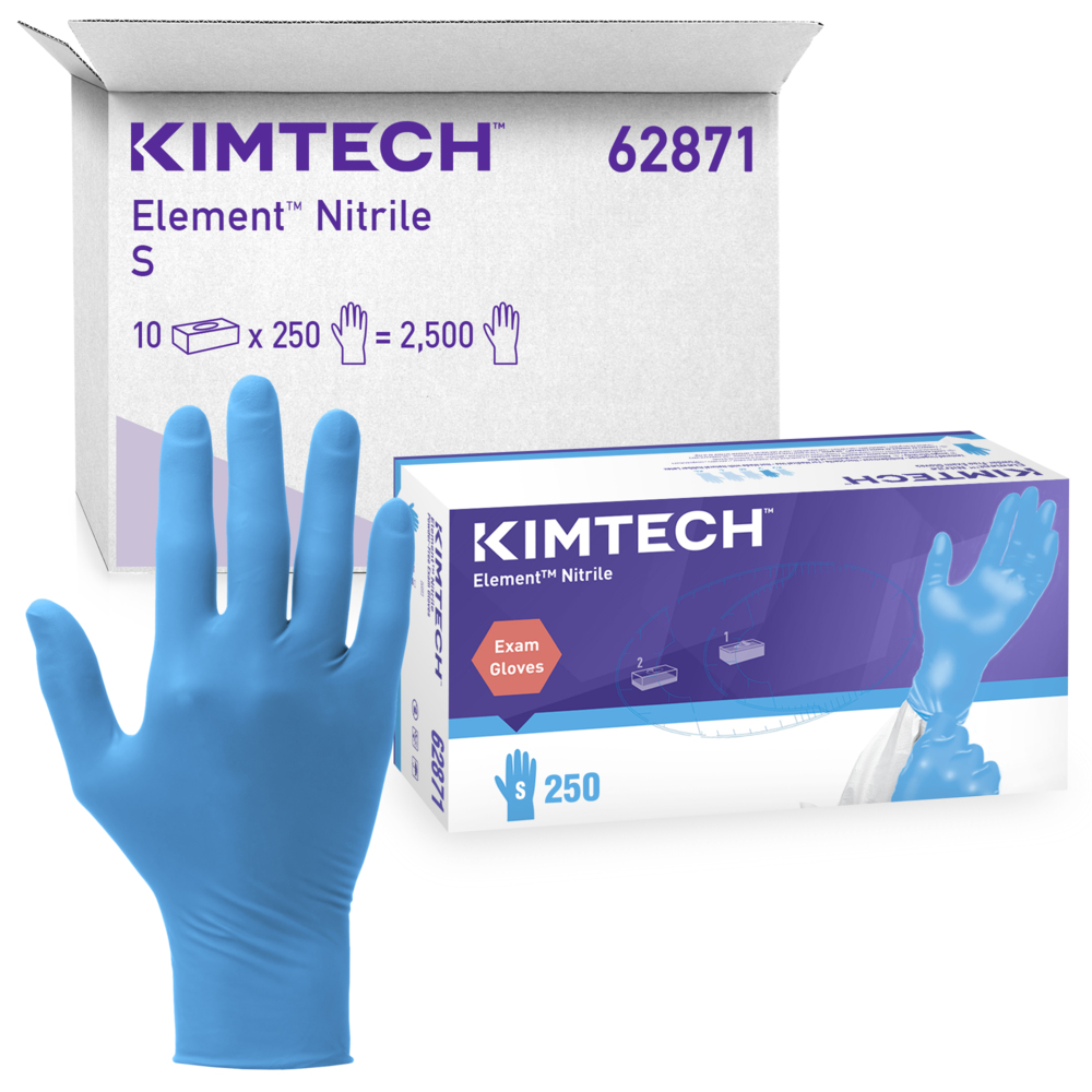 Kimtech™ Element™ Nitrile Exam Gloves (62871), Thin Mil, 3.2 Mil, Ambidextrous, 9.0”, S, 250 / Box, 10 Boxes, 2,500 Gloves / Case - 62871