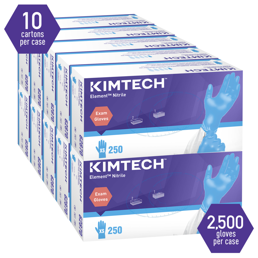 Kimtech™ Element™ Nitrile Exam Gloves (62870), Thin Mil, 3.2 Mil, Ambidextrous, 9.0”, XS, 250 / Box, 10 Boxes, 2,500 Gloves / Case - 62870