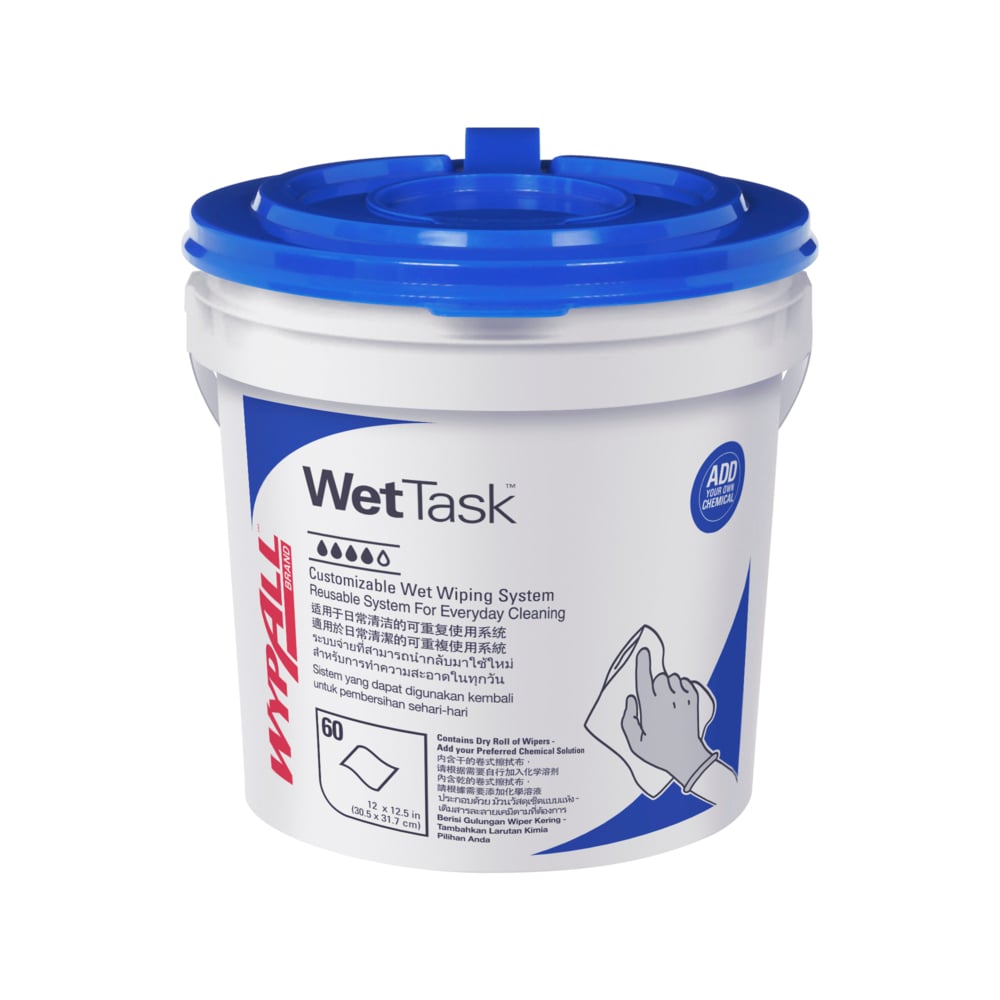 ผ้าเช็ดทำความสะอาด Kimtech™ Wet Task™ Hydroknit® พร้อมถัง (06001), 6 ม้วน + 1 ถัง / กล่อง, 60 ผืน / ม้วน (360 ผืน) - 991006001