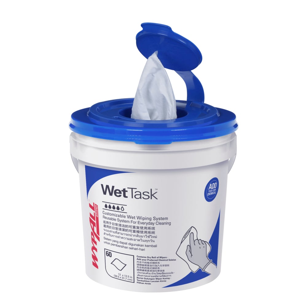 KIMTECH® Wettask® Hydroknit® Wipers with Bucket (06001), 6 Rolls + 1 Bucket / Case, 60 Sheets / Roll (360 sheets) - 991006001