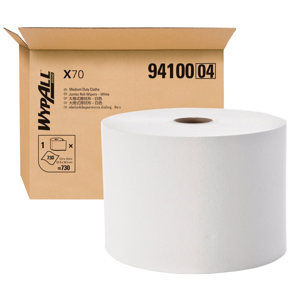 WypAll® X70 Jumbo Roll Wipers (94100), White 1-Ply, 1 Roll / Case, 730 Sheets / Roll (730 Sheets) - S050494798