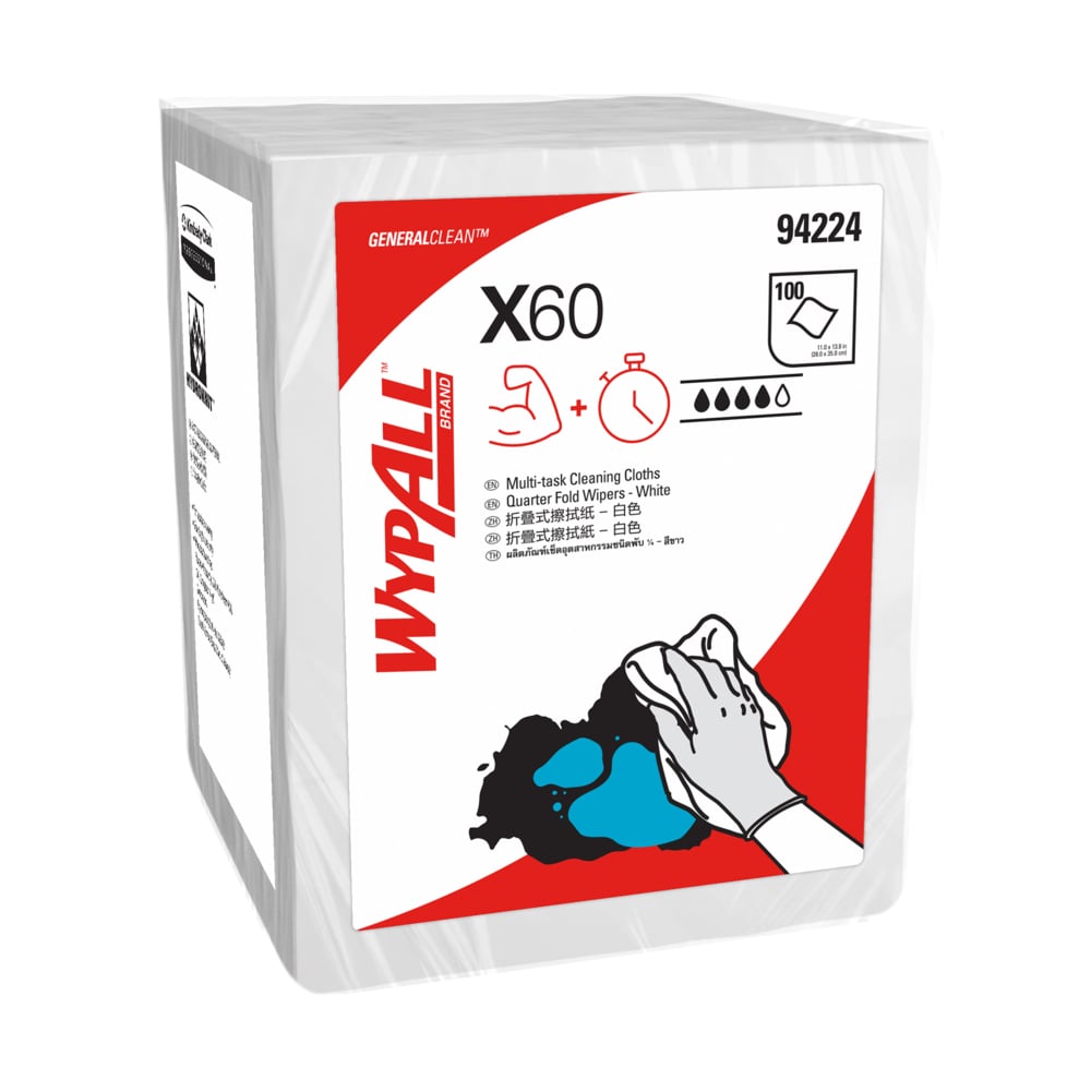 WYPALL® X60 Single Sheet Wipers (94224), Cleaning Wipes, 8 Packs / Case, 100 Wipers / Pack (800 Wipers) - S050428294