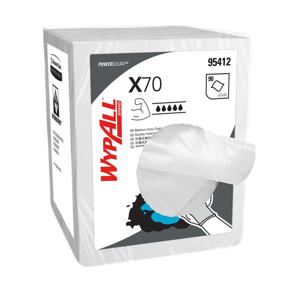 WypAll® X70 Single Sheet Wipers (95412), White 1-Ply, 8 Packs / Case, 90 Sheets / Pack (720 Sheets) - S050428322