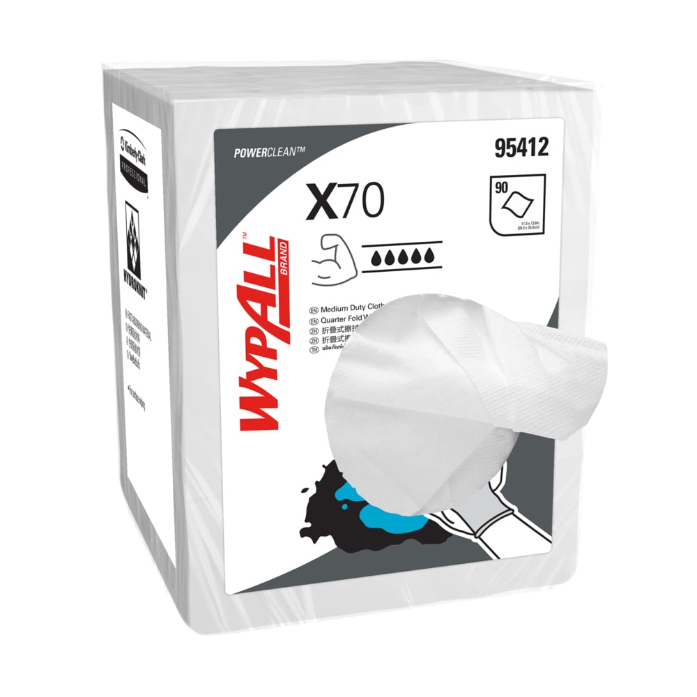 Single Sheet Wiper WypAll® X70 (95412), Putih 1 Lapis, 8 Pak / Kemasan, 90 Lembar / Pak (720 Lembar) - S050428322