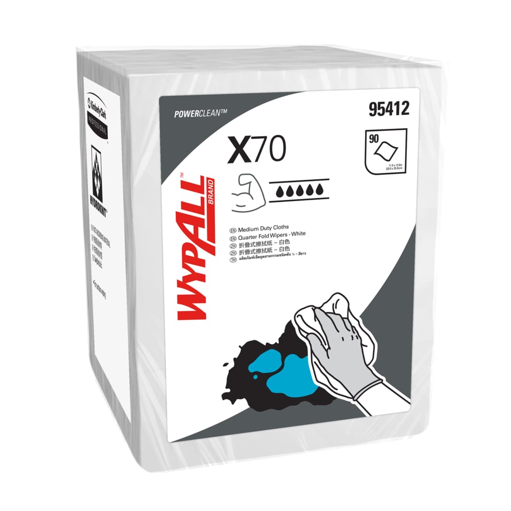 WypAll® X70 Single Sheet Wipers (95412), White 1-Ply, 8 Packs / Case, 90 Sheets / Pack (720 Sheets) - S050428322