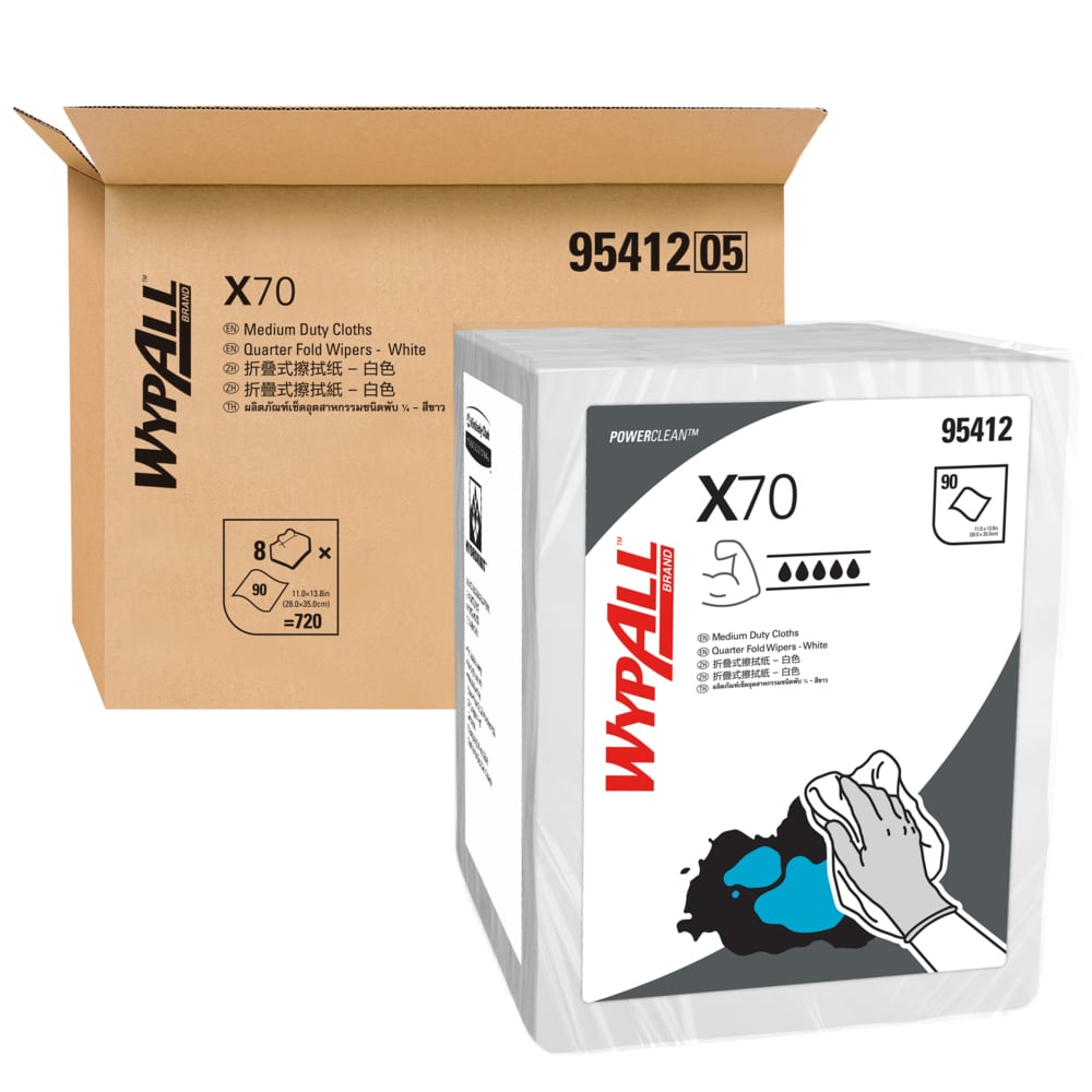 Single Sheet Wiper WypAll® X70 (95412), Putih 1 Lapis, 8 Pak / Kemasan, 90 Lembar / Pak (720 Lembar) - S050428322