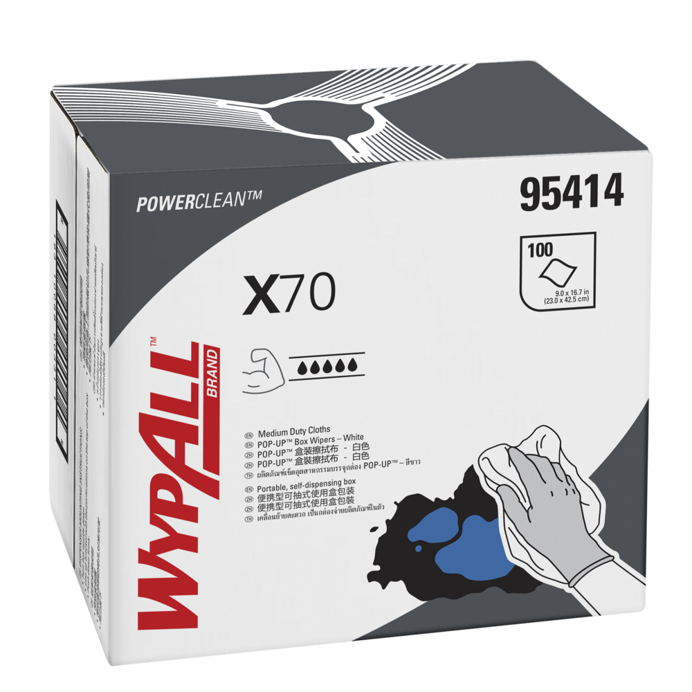 WypAll® X70 Wipers, Pop-Up Box (95414), White 1-Ply, 10 Boxes / Case, 100 Sheets / Box (1,000 Sheets) - S050494800