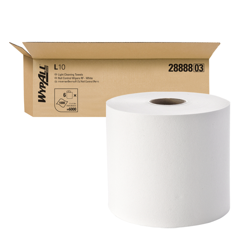 WypAll® L10 Roll Control Wipers (28888), White 1-Ply, 6 Rolls / Case, 300m / Roll (6,000 Sheets) - S055873838