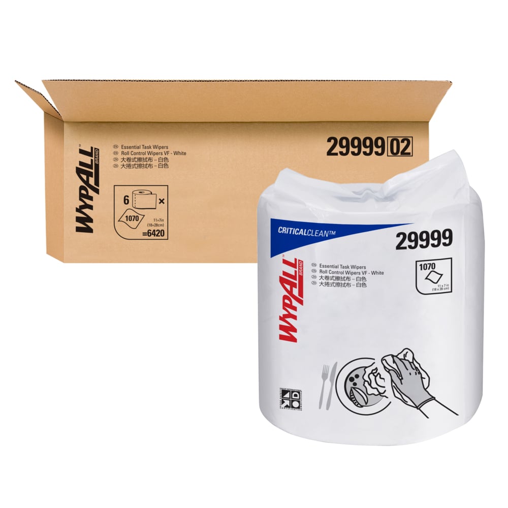 WypAll® Essential Task Roll Control Wipers (29999), White 1-Ply, 6 Rolls / Case, 1000 Sheets / Roll (6000 Sheets) - S057498957