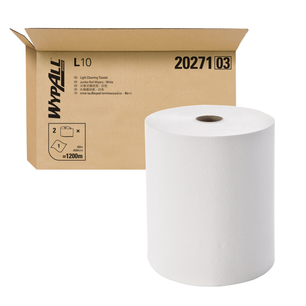 WypAll® Jumbo Roll Wipers (20271), White 1-Ply, 2 Rolls / Case, 600m / Roll (1200m) - S050064499