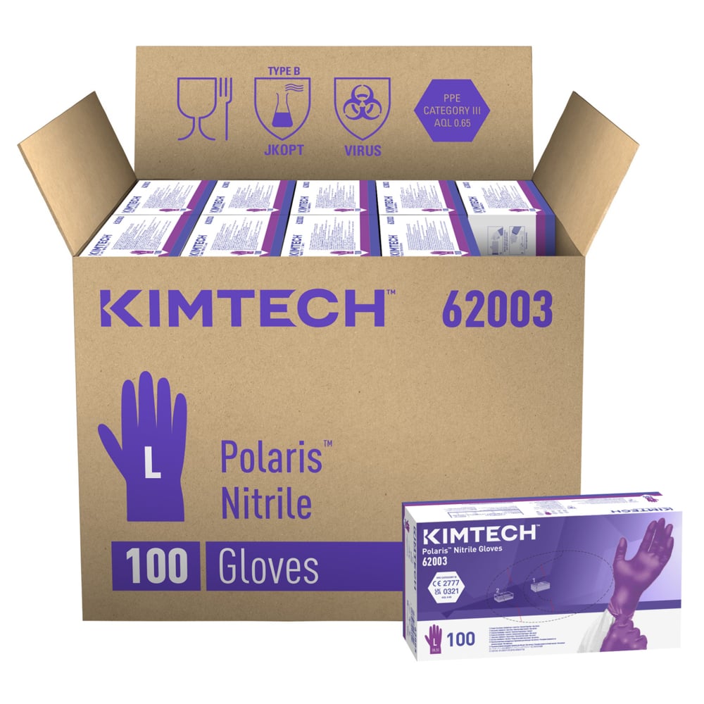 Kimtech™ Polaris™ Nitrile Ambidextrous Gloves 62003 - Dark Magenta, L, 10x100 (1,000 gloves) - S061297957