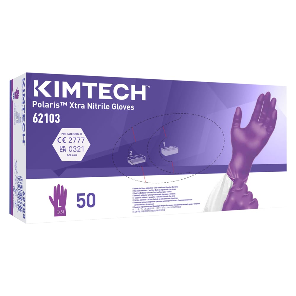 Kimtech™ Polaris™ Xtra Nitrile Ambidextrous Gloves 62103 - Dark Magenta, L, 10x50 (500 gloves) - S061297964