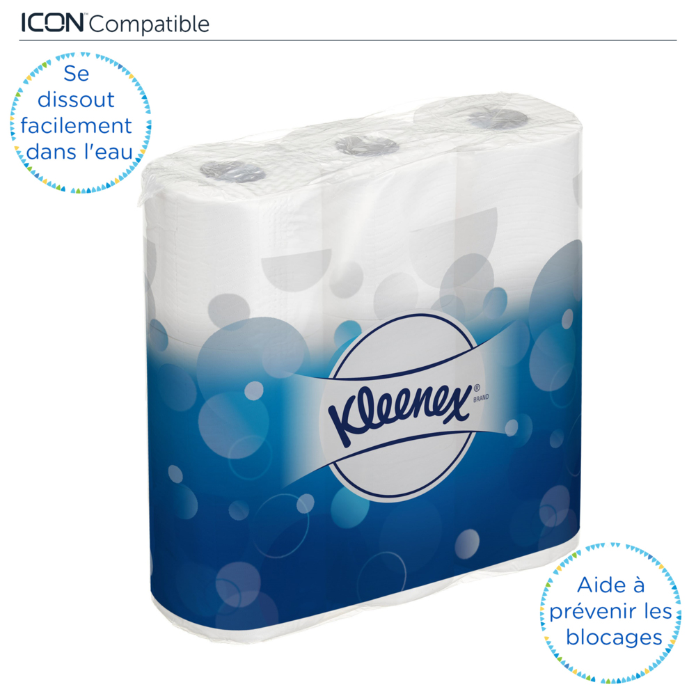 Rouleaux de papier toilette Kleenex® 8459 - 3 plis - 8 paquets de 9 rouleaux x 195 feuilles blanches (72 rouleaux/14 040 feuilles au total) - 8459