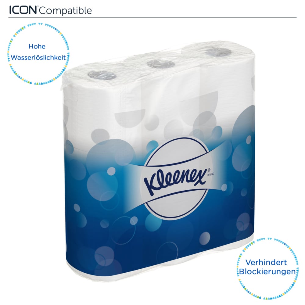 Kleenex® rollen toiletpapier 8459 - 3-laags toiletpapier - 8 pakketten met 9 toiletrollen x 195 witte vellen toilettissue (72 rollen / 14040 vellen) - 8459
