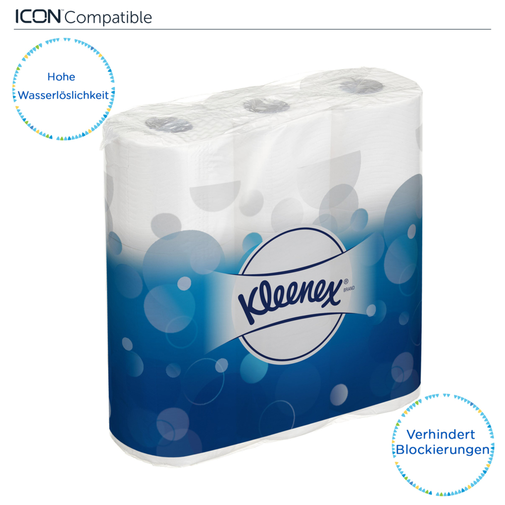 Rouleaux de papier toilette Kleenex® 8459 - 3 plis - 8 paquets de 9 rouleaux x 195 feuilles blanches (72 rouleaux/14 040 feuilles au total) - 8459