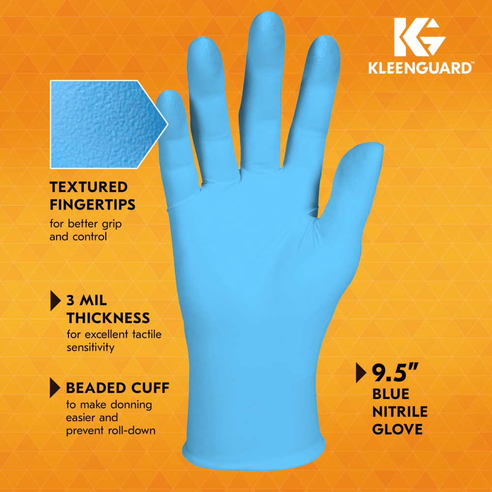 KleenGuard™ G10 Flex™ Blue Nitrile Gloves (54332), 3 Mil, Ambidextrous, Touchscreen Compatible, Small (100 Gloves/Box, 10 Boxes/Case, 1,000 Gloves/Case) - 54332